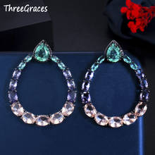 ThreeGraces Trendy Brand Purple Green Cubic Zirconia Black Gold Big Long Round Dangle Drop Earrings for Women Party prom ER495 2024 - buy cheap