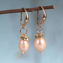 Women Natural Fresh Water Pearls Dangling Earrings White Pink Purple Oval Shape Rhinstone Pearl Copper Earring Hook Jewelry 2024 - buy cheap