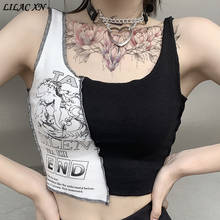 Lilac XN Y2K Patchwork Corset Tank tops Gothic Black White Letter Print Sleeveless Crop Top Vests for Women Summer Clothing 2021 2024 - buy cheap