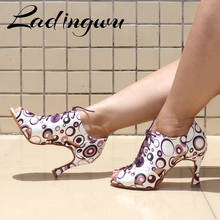 Ladingwu Dance Shoes Latin For Women Female Teaching Dance Shoes Fashion Pattern Silk satin Ballroom Salsa Dance Shoes Sandals 2024 - buy cheap