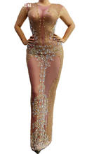 Блестящее серебряное длинное платье стразы из эластичной ткани, женское платье на день рождения, сценическое праздничное платье, платье для танцорвечерние вечернее платье 2024 - купить недорого