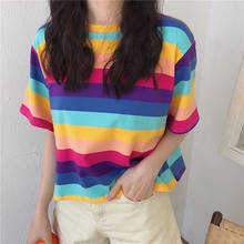 Camiseta com manga curta de arco-íris harajuku, camiseta feminina de maré 2019 2024 - compre barato