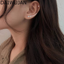 DAIWUJAN Luxury Crystal Piercing Clip Earrings for Women Silver Four-Prong Setting 3A Zircon Ear Climber Ear Cuff Jewelry 2024 - buy cheap