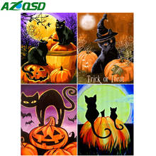 AZQSD-pintura acrílica por números sin marco, dibujo de gato sobre lienzo, para colorear por números, Animal, regalo de Halloween 2024 - compra barato