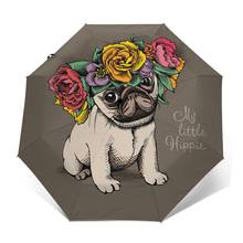 Sunny Umbrella Pug Dog With Flower Crown Automatic folding portable men women umbrella Sunscreen rain Windproof beach parasol 2024 - buy cheap