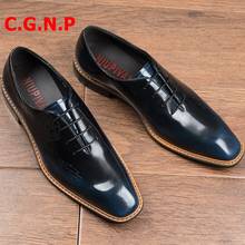 Sapatos masculinos de couro envernizado c. g. n. p, sapatos de marca oxford com letras impressas, bico quadrado, com cadarço 2024 - compre barato