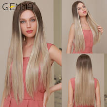 GEMMA Lace Part Long Straight Wig Ombre Brown Blonde Synthetic Lace Wigs for Women Natural Middle Part Daily Heat Resistant Hair 2024 - buy cheap