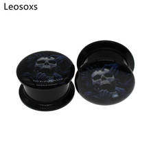 Leosoxs 2pcs Hot Selling Skull Head Ear Expander Acrylic Ear Expander Thread Tunnel Earplug Perforated Jewelry 2024 - buy cheap