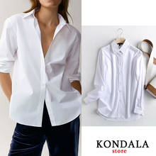 KONDALA-Blusa de algodón de manga larga para Mujer, camisa elegante con botones, color blanco, a la moda, para oficina, Za, 2020 2024 - compra barato