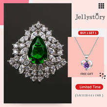 Jellystory anel de amuleto clássico, com esmeralda, prata esterlina 925, em forma de gota, para casamento feminino 2024 - compre barato