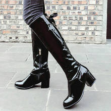 Black Wine Red 2020 Women Boots Fashion Lace Up Women Knee High Boots Thick Heel Women Long Boots Zipper Ladies Winter Boots 2024 - buy cheap