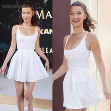 Bella hadid estilo mini vestido feminino fino estiramento verão sem mangas uma linha vestido branco sexy praia noite clube festa vestidos feminino 2024 - compre barato