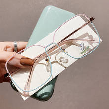Óculos unissex chique, armação de metal azul ou rosa com lentes transparentes 2024 - compre barato
