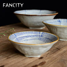 Креативная керамическая посуда FANCITY с синей линией ручной росписи, десертная миска, Салатница, миска для фруктов, миска для лапши, глубокая миска для супа, вареная 2024 - купить недорого