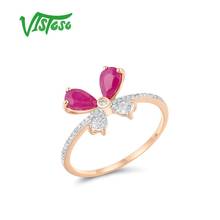 VISTOSO-anillo de oro rosa 585 de 14 quilates para mujer, sortija de rubí brillante con diamantes, mariposa, lazo, joyería fina 2024 - compra barato