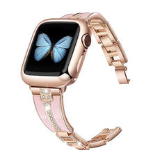 Pulseira de diamante de aço inoxidável, pulseira para apple watch se 6 5 4 40/44mm série iwatch 3 42/38mm, joias femininas 2024 - compre barato