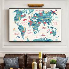 Mapa mundi marítimo com desenho animado, tela de pintura, pôsteres e impressões, arte para parede, para quarto de criança, decoração de parede 2024 - compre barato