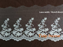 1 jardas floral laço bordado rendas bordado guarnição casamento decoração do laço branco tecido de renda 2024 - compre barato