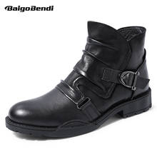 MUST BUY!! Trendy Buckle Belt Men's Full Grain Leather Casual Boots Handsome Man Fold Chelsea Shoes Luxery 2024 - buy cheap