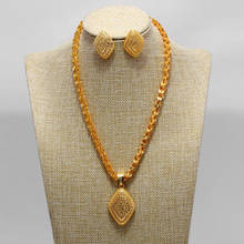 Conjuntos de joias dubai femininas, cor dourada, pingente etíope, brincos, jóias de casamento do oriente árabe 2024 - compre barato