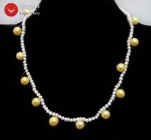 Qingmos Натуральный 5-6 мм круглый белый жемчуг ожерелье для женщин с 9-10 мм круглый натуральный желтый жемчуг кулон ожерелье ювелирные изделия 6408 2024 - купить недорого