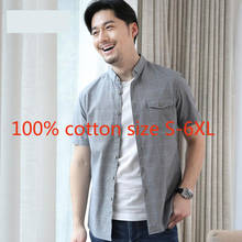 Новые мужские рубашки с коротким рукавом, высокое качество, 100% чистый хлопок, большие клетчатые Свободные повседневные рубашки с квадратным воротником, большие размеры SMLXL2XL3XL4XL5XL6XL 2024 - купить недорого