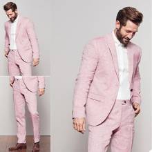 Venda quente 2 peças rosa dos homens calças ternos dois botão noivo melhor homem casaco negócios blazer casamento smoking (jaqueta + calças) 2024 - compre barato