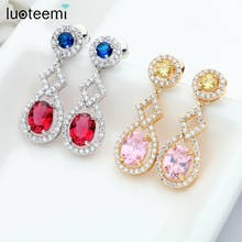 LUOTEEMI Moda Elegante Multicolor Cubic Zirconia Cuelga Los Pendientes para Las Mujeres Joyería 2024 - compra barato