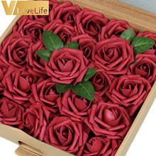 50pcs Artificial Flowers PE Foam Rose Heads w/Stem With Box Fake Roses Flowers DIY Wedding Bouquets Valentines Day Home Decor 2024 - buy cheap