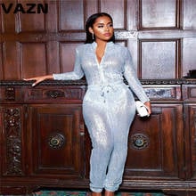 VAZN 2020 Special spring sexy sliver light long jumpsuit full sleeve zipper long pasnts jumpsuit high street V-neck new jumpsuit 2024 - buy cheap