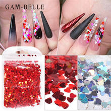 Gam-belle-escamas de brillo para uñas holográfico, lentejuelas brillantes, corazón de amor dulce, brillante, Navidad, bricolaje, accesorios de decoración de uñas 2024 - compra barato