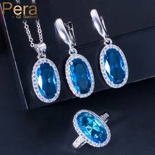 Pera 7 Colors Choice Fashion Ladies Evening Party Big Oval Cute Drop Light Blue Cubic Zirconia 3 Pcs Necklace Earrings Sets J218 2024 - buy cheap