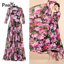 Pinkoz-vestido Midi de manga larga para mujer, elegante vestido de diseñador de Moda de Primavera y otoño, de lujo, con estampado Floral, Vintage 2024 - compra barato