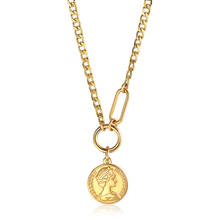Pendant Necklace for Women 4mm Gold Color Stainless Steel Elizabeth Queen Coin Charm Girls Curb Cuban Link Chain Necklace LDN250 2024 - buy cheap