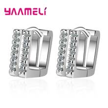 Dazzling Austrian Crsytal Hoop Earrings Pure 925 Sterling Silver Square Shaped Statement Jewelry for Women Girls Party Accessory 2024 - buy cheap