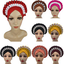 2pcs African Caps with Stones Aso Oke Hijab Gele Headtie Already Made Turban Head Wrap Ladies Hat auto Cap headtie aso oke gele 2024 - buy cheap