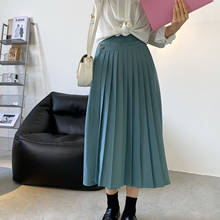 Solid Elegant Women Pleated Skirt 2021 Summer A-Line Design Skirt Elegant High Waist Blue Khaki Black Long Skirt 2024 - buy cheap