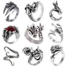 Мужское и женское кольцо в стиле ретро, регулируемое кольцо в стиле панк с изображением змеи дракона 2024 - купить недорого