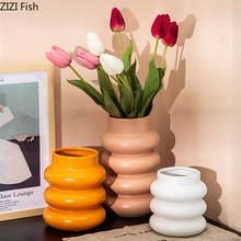 Керамическая ваза в Европейском стиле, ассиметричная однотонная ваза для гостиной, настольное украшение, Геометрическая ваза для гидропоники, аксессуары для украшения дома 2024 - купить недорого