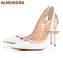 ALMUDENA White Gold Patchwork High Heel Shoes Transparent Clear PVC Cut-out Dress Pumps 12CM Heel Pointed Toe Slip-on Footwear 2024 - buy cheap