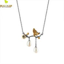 925 Sterling Silver Branch Butterfly Pearl Necklace Women Ethnic Style Handmade Lady Student Party Fine Jewelry Flyleaf 2024 - buy cheap