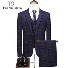 Tian qiong terno masculino de casamento, terno elegante e slim fit, fantasia masculina preto e azul de 2019, 3 peças 2024 - compre barato