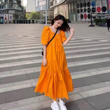 2021 New Summer New Women Vintage Loose Elegant Big Swing Dresses Female Solid Color Short Puff Sleeve Ankle Length Dress Z148 2024 - buy cheap