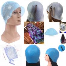 Gorro de silicona azul con aguja para estilizar el cabello, accesorios para teñir el cabello, para barbería y salón, 2 unids/set por Set 2024 - compra barato