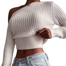 Women Sweaters High Quality Solid color Long Sleeve Sexy Pull Femme New Women Short Off Shoulder Female Pullovers Wholesale 2021 2024 - buy cheap