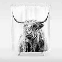 Cortina de chuveiro de vaca à prova d'água, retrato de uma cortina de banheiro de tecido de poliéster estampa animlas com 12 ganchos 2024 - compre barato