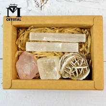 Gema de cristal Natural, espécimen Mineral, caja de regalo, Piedra Rosa de yeso, piedra de cuarzo rosa helaing, decoración del hogar 2024 - compra barato