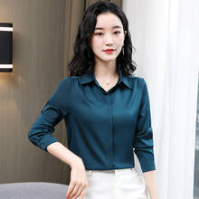 Women Fashion Satin Blouse Vintage Office Lady Workwear Long Sleeve Shirts Elegant Simle Solid Imitation Silk Blouse Tops Women 2024 - buy cheap