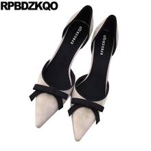 Fashion Bow Pointed Toe Suede Pumps Thin High Heels Women Super Ultra Stiletto Scarpin Size 4 34 Shoes Extreme 8cm Slip On 2021 2024 - buy cheap