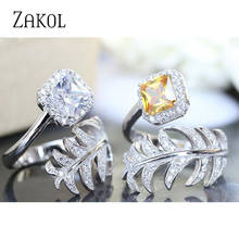 ZAKOL Luxury Micro Square Cz Zircon Pave Setting Leaf Finger Ring Women Wedding Party Fashion Jewelry Spring Anneaux FSRP2032 2024 - buy cheap
